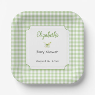 Vlinder en groene geruite baby shower bord