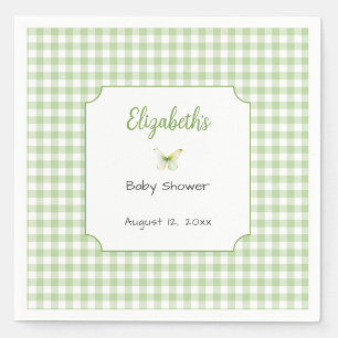 Vlinder en groene geruite baby shower bord servet