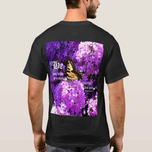 Vlinder en Phlox, Prediker 3:11 T-shirt (Achterkant)