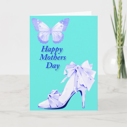 Vlinder en schoen in blauw en turquoise kaart (Voorkant)