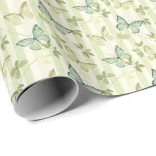 Vlinder en Strepen Groen Cadeauverpakkingsmateriaa Cadeaupapier
