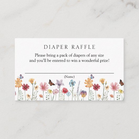 Vlinder en Wildflower Luier Raffle Baby Informatiekaartje (Voorkant)