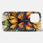 Vlinder en Zonnebloem Monogram Case-Mate iPhone Case (Achterkant (horizontaal))