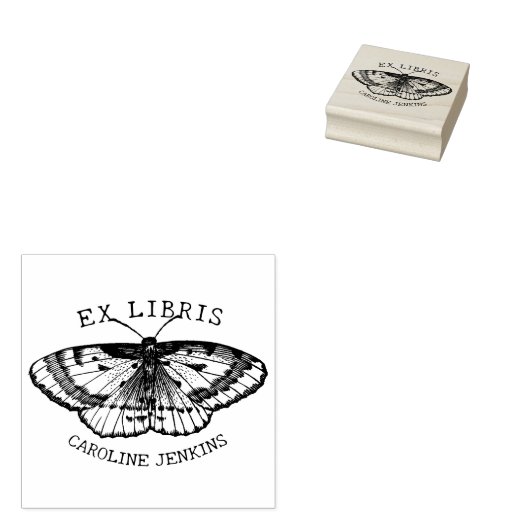  vlinder ex libris boek 	rubberstempel (Gestempeld)