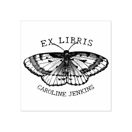 vlinder ex libris boek 	rubberstempel (Afrduk)