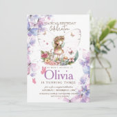 Vlinder Fairy Roze en Paarse 3e Verjaardag Kaart (Staand voorkant)