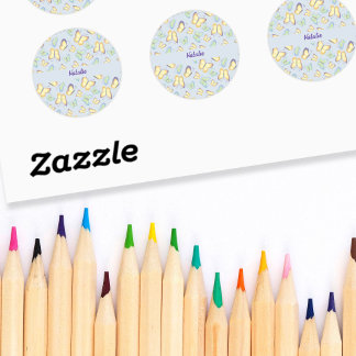 Vlinder fladders blauw gepersonaliseerd ronde sticker