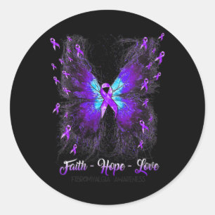 Vlinder Geloof Hoop Liefde Fibromyalgie Bewustzijn Ronde Sticker