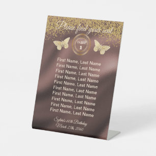 Vlinder Goud Glitter, Folie Tafel Nummer Bord Reclamebord Met Voetstuk