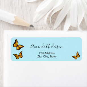 Vlinder goud turquoise retouradreslabel etiket