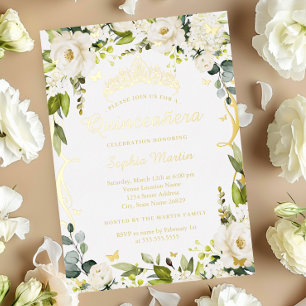 Vlinder Gouden Champagne Bloemige Quinceanera Folie Uitnodiging