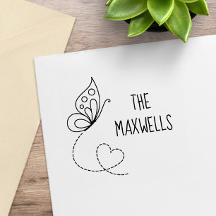 Vlinder hart familienaam rubberstempel