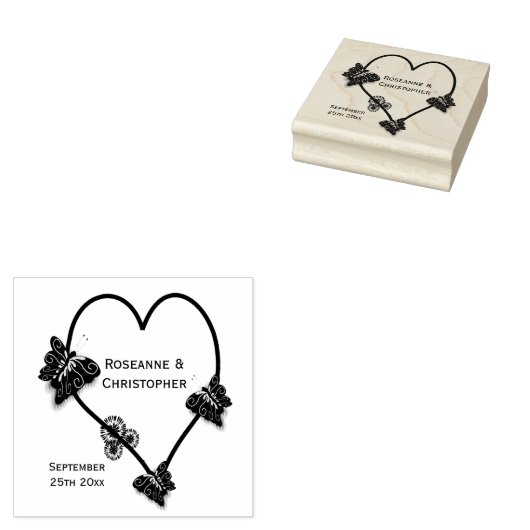 vlinder hart ontwerp bruiloft 	rubberstempel (Gestempeld)