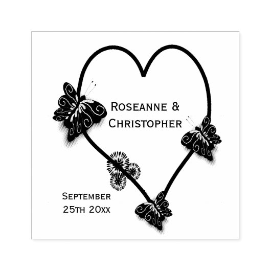 vlinder hart ontwerp bruiloft 	rubberstempel (Afrduk)