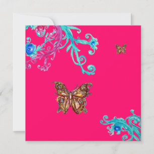 VLINDER, helder roze  blauw Kaart