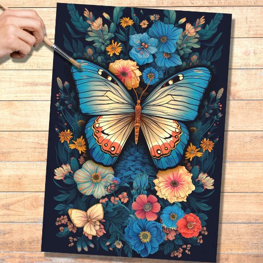 Vlinder in Bloemen 1 Decoupage papier