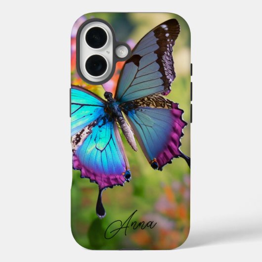 Vlinder in bloemenveld gepersonaliseerd Case-Mate iPhone case (Achterkant)