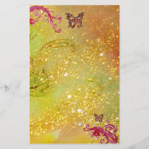 VLINDER IN GLITTER 2, geel rood Briefpapier