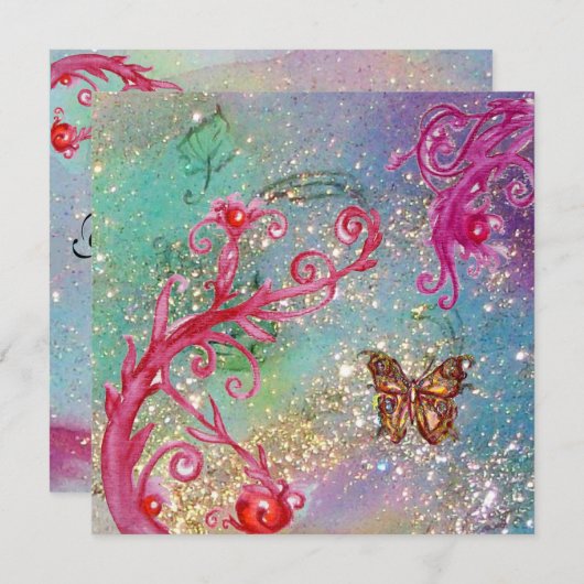 VLINDER IN GLITTERS Elegant Blauwe Trouwfeest Deco Kaart (Voorkant / Achterkant)