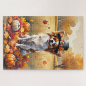 Vlinder in Herfstbladeren Dankzegging Kunst Legpuzzel (Horizontaal)