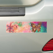 VLINDER IN ROZE GOUD MET GLITTERS BUMPERSTICKER (Op auto)