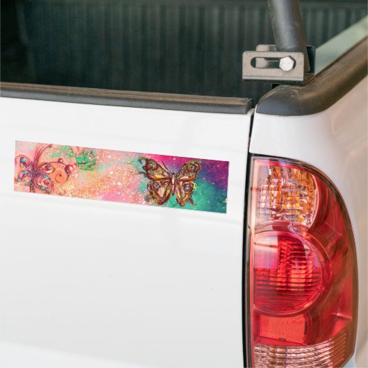 VLINDER IN ROZE GOUD MET GLITTERS BUMPERSTICKER (Op Truck)