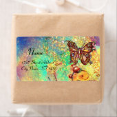 VLINDER IN SPARKLES, blauw geel rood groen Etiket (Insitu)