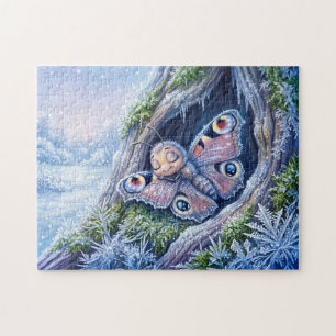 Vlinder in winterslaap bedekt met rijp Crys Legpuzzel
