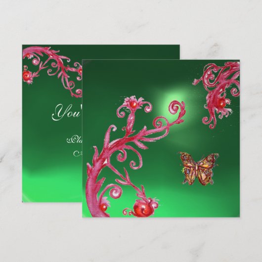 VLINDER JADE GROEN helder roze, rood Kaart (Voorkant / Achterkant)