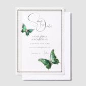 Vlinder juweel smaragdgroen zilver save the date vellum uitnodigingen (Offset)