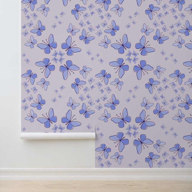 Vlinder Kaleidoscoop in Blauw & Lavendel Behang (Applicatie)