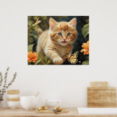 *~* Vlinder Kat Bloemen 5:4 Kitten Cat AP68 Poster (Keuken)