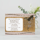 Vlinder, Kralen Kant & Burlap bruiloft uitnodiging (Staand voorkant)