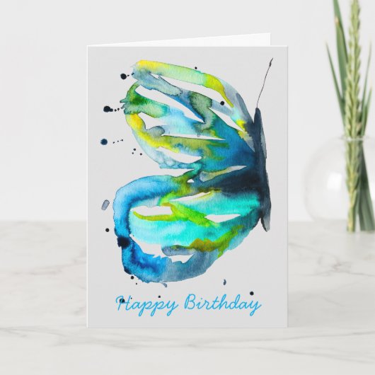 Vlinder kunst waterverf blauw kaart (Voorkant)
