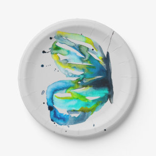 Vlinder kunst waterverf blauw papieren bordje