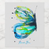 Vlinder kunst waterverf blauw wijn etiket (Enkel label)
