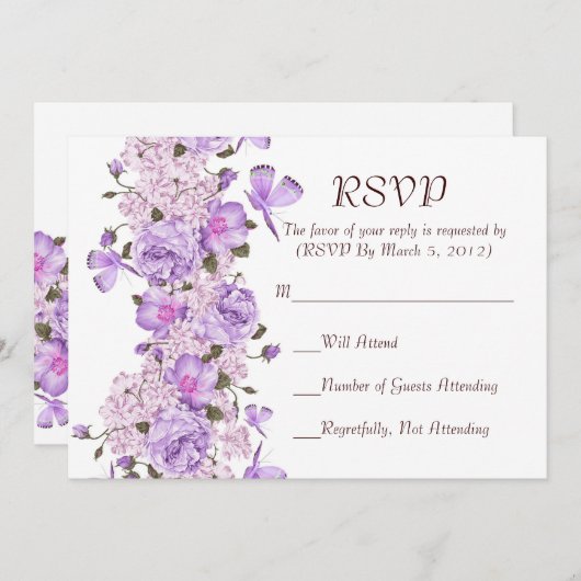 Vlinder Lavendel Bloementuin RSVP kaart (Voorkant / Achterkant)