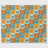 Vlinder liefde patroon | Blauw & Oranje helling Cadeaupapier (Vlak)