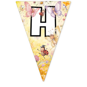 Vlinder & Lieveheersbeestje Bloemetuin Verjaardag Vlaggetjes
