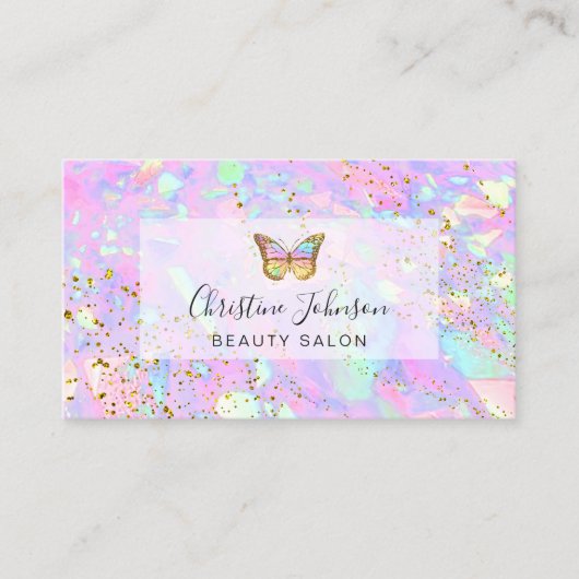vlinder logo op FAUX glitter pastel Visitekaartje (Voorkant)