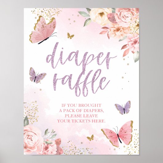 Vlinder Luier Raffle Baby shower teken 11x14 Poster (Voorkant)