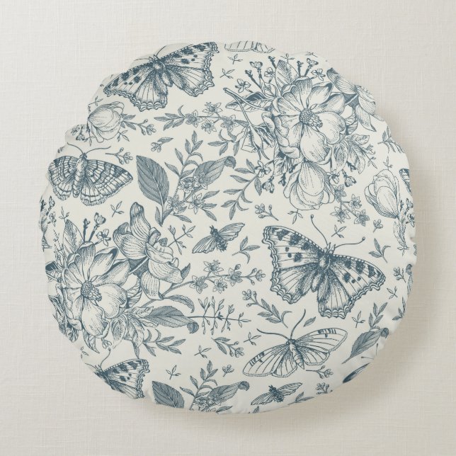  vlinder, Luna Moth en Flowers Rond Kussen (Voorkant)