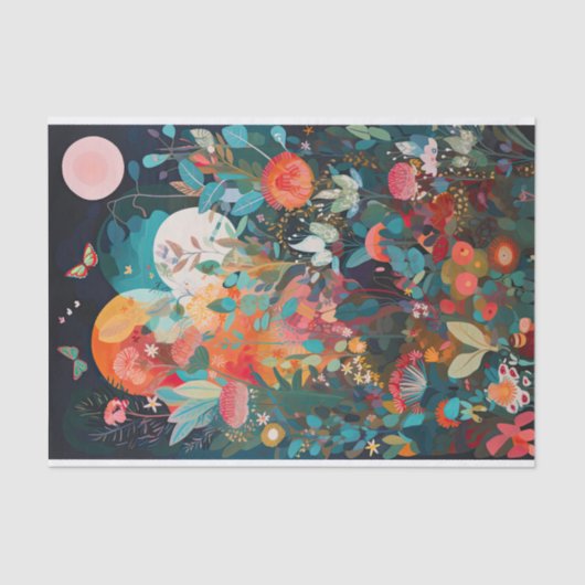 Vlinder maan grillige bloem schilderij Decoupage Tissuepapier (Voorkant)