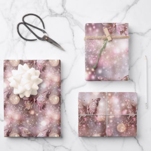 Vlinder magische betoverde roze patroon naadloos inpakpapier vel