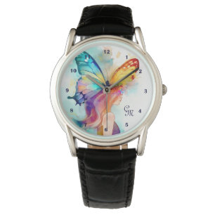 Vlinder Meisje Rainbow Waterverf Art Paint Horloge