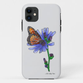 Vlinder met blauwe bloem iPhone 11 hoesje