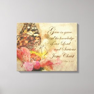  vlinder met groei in Grace Bible Verse Canvas Afdruk