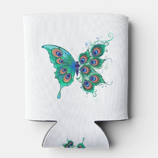 Vlinder met groene pauwenveren blikjeskoeler (Achterkant)