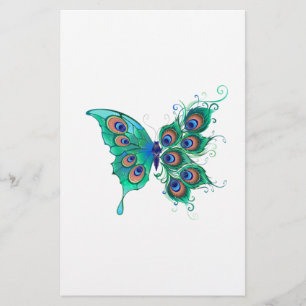 Vlinder met groene pauwenveren briefpapier