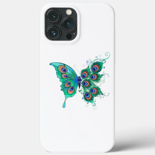 Vlinder met groene pauwenveren iPhone 13 pro max hoesje